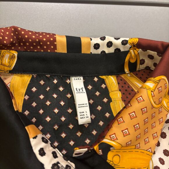 Zara TRF Mini Shirt Dress Womens L Multi Chain Print Satin Long Sleeve Button-Up - Picture 5 of 7